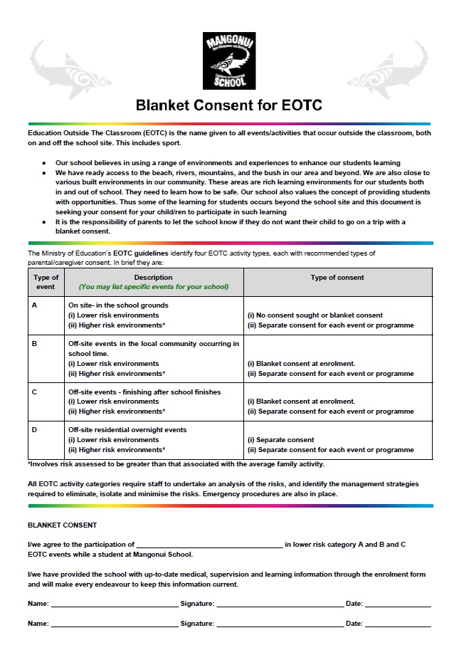 Mangonui School Enrolment Forms