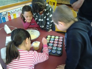 we had to pour our mixture into tiny cupcake holders - it was tricky 